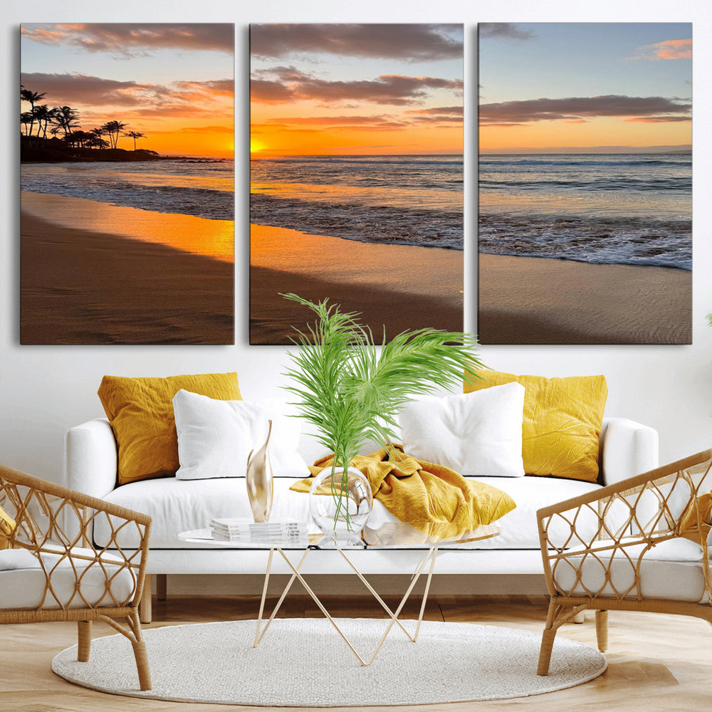 Tropical Beach Wall Art – Framed Sunset Ocean Canvas