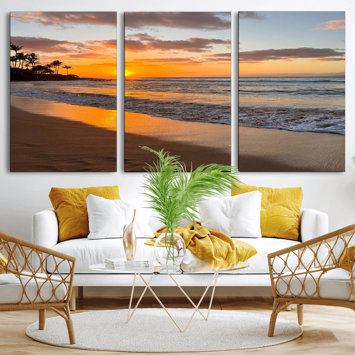 Tropical Beach Wall Art – Framed Sunset Ocean Canvas
