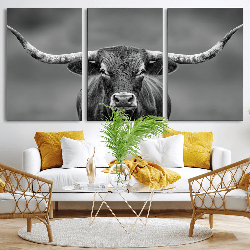 Texas Longhorn Wall Art Canvas Print – Framed Western Bull