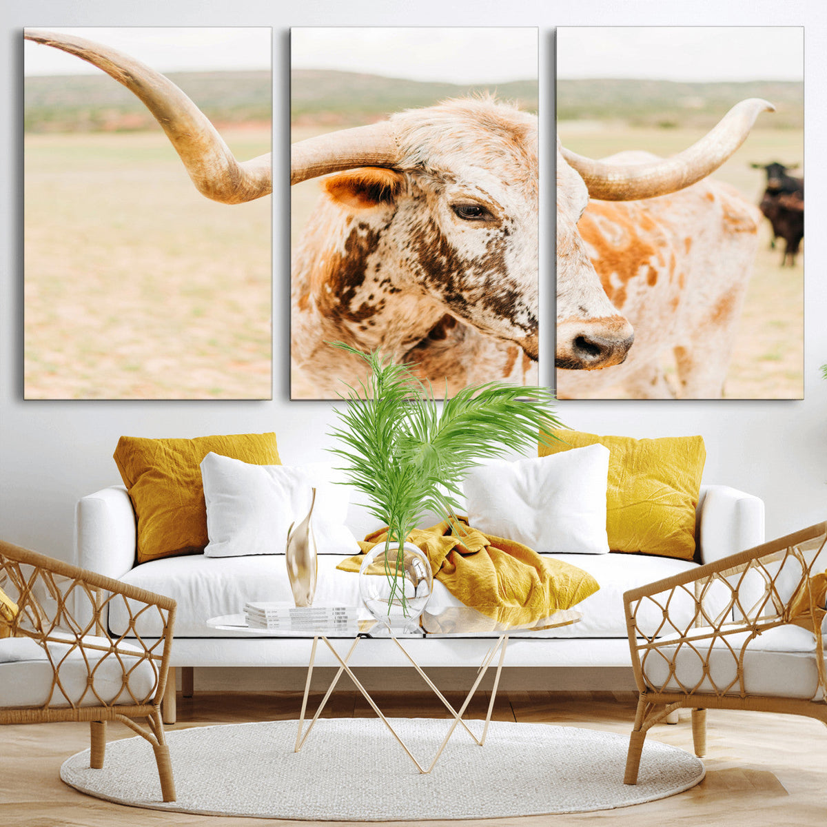 Texas Longhorn Wall Art Canvas Print – Framed Spotted Cow