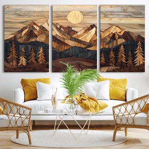Wood Mountain Landscape Wall Art Canvas Print – Framed