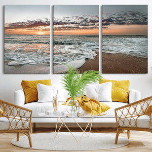 Ocean Sunset Wall Art Canvas Print – Framed Beach Waves