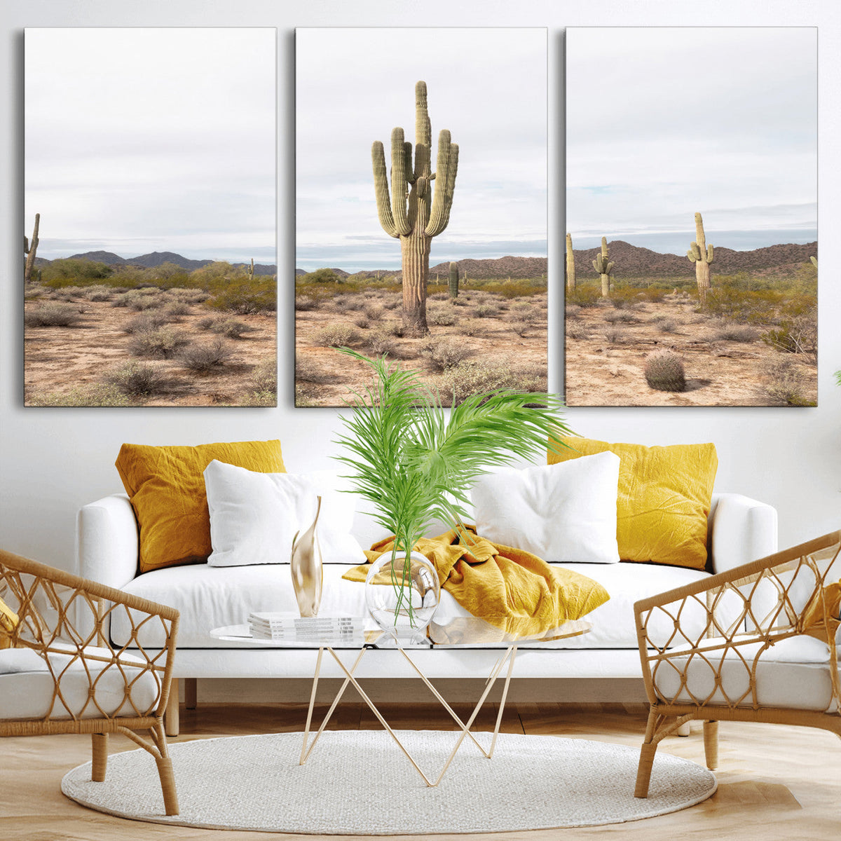 Saguaro Cactus Wall Art – Framed Desert Canvas Artwork,
