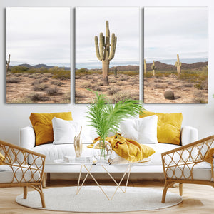 Saguaro Cactus Wall Art – Framed Desert Canvas Artwork,