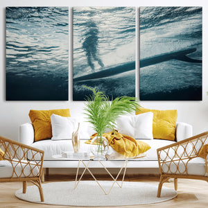 Underwater Surf Wall Art – Framed Ocean Wave Canvas Artwork,