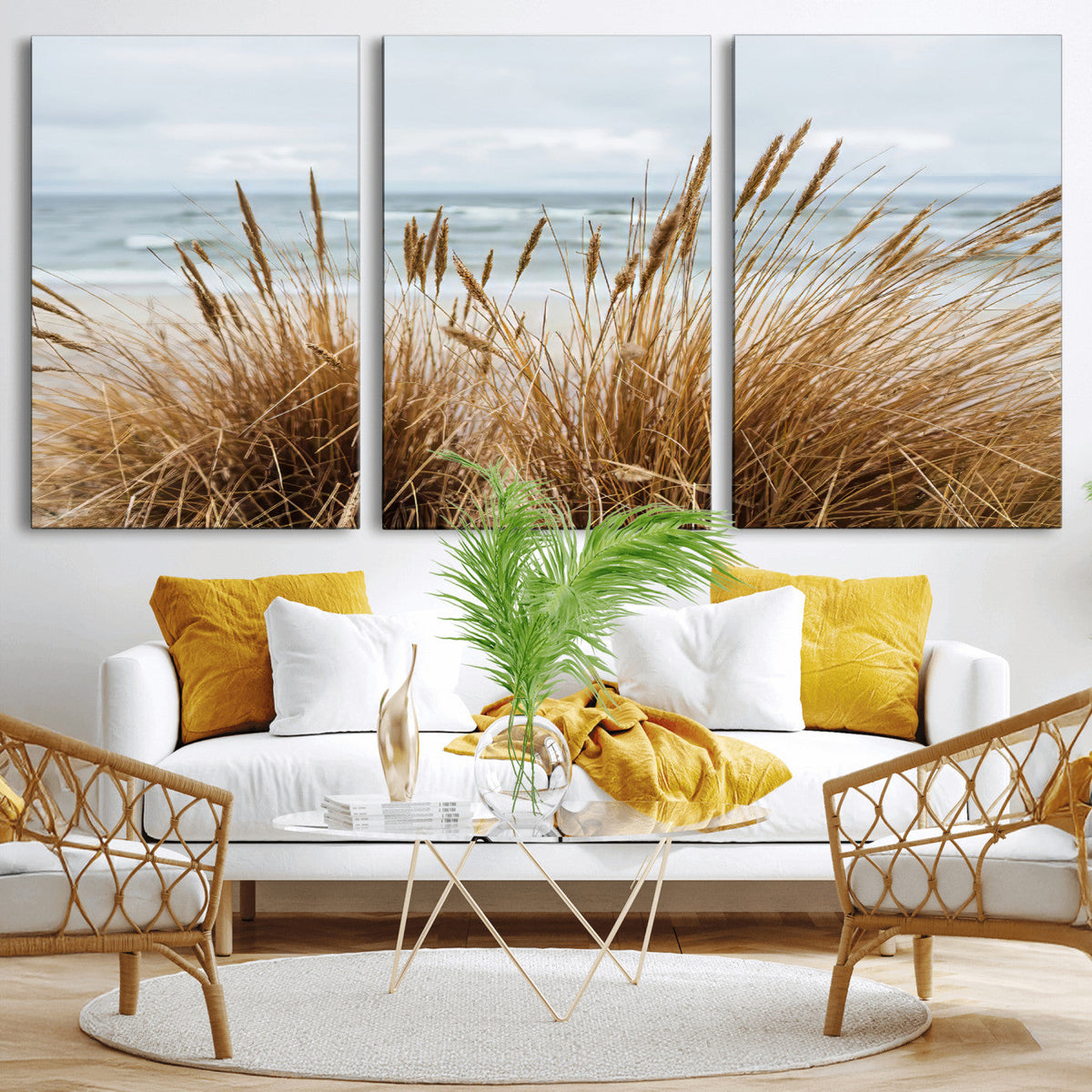 Beach Grass Wall Art Canvas Print – Framed Coastal Dunes Art
