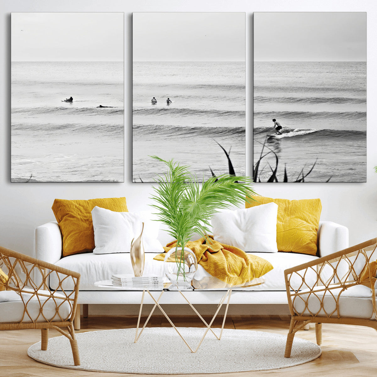 Surfer Silhouette Wall Art – Framed Calm Ocean Canvas