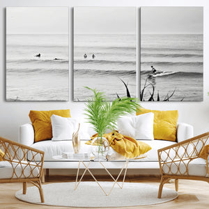Surfer Silhouette Wall Art – Framed Calm Ocean Canvas