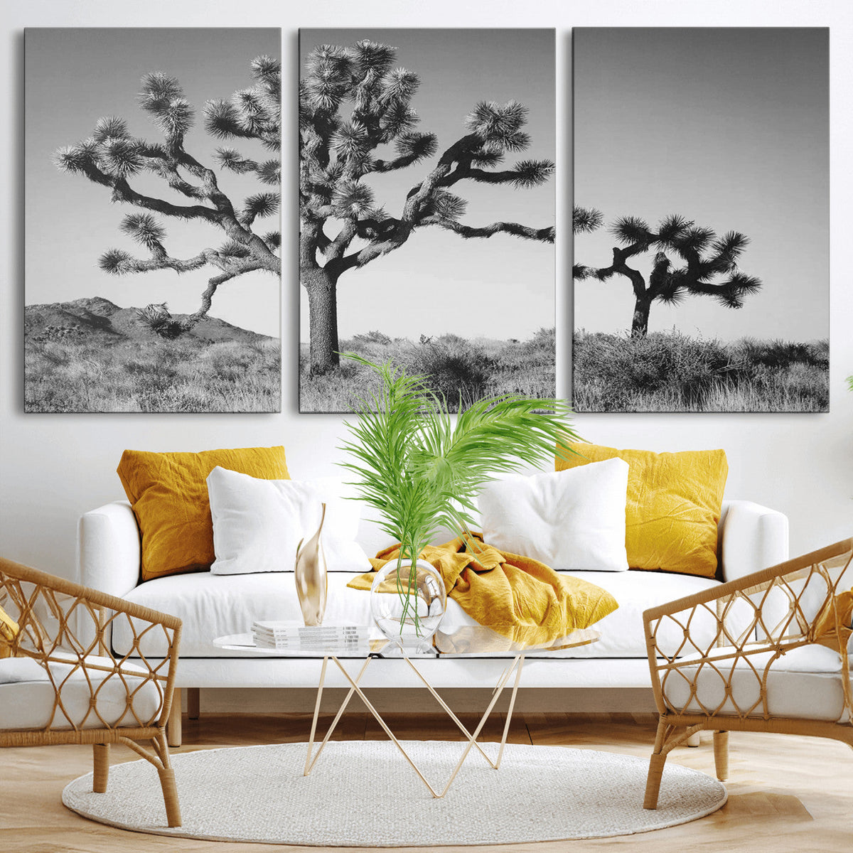 Joshua Tree Wall Art Canvas Print – Framed Monochrome Desert
