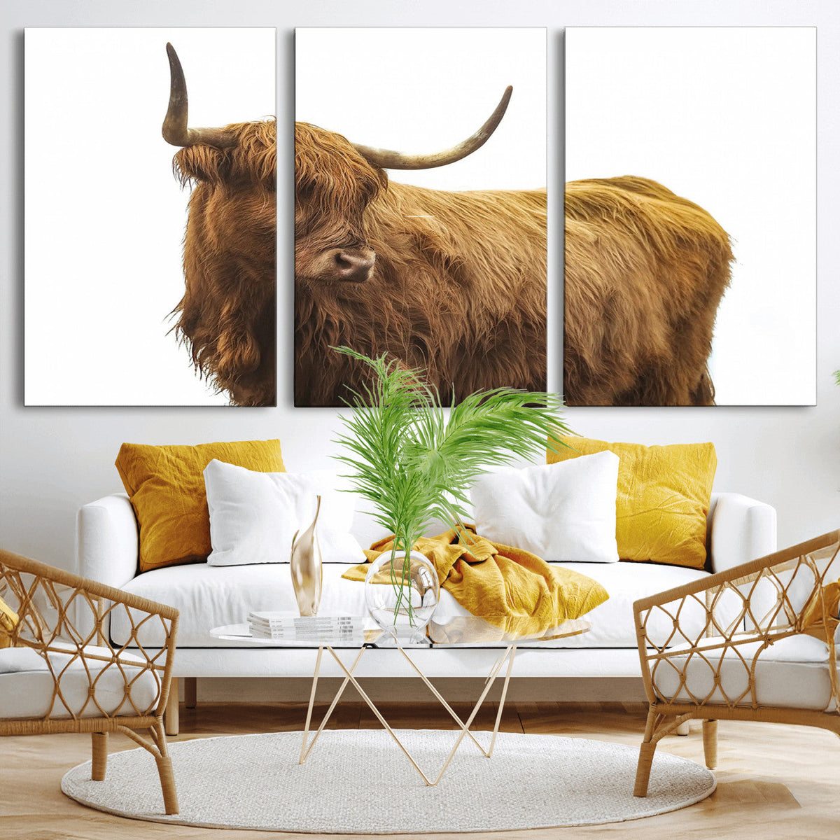 Highland Cow Wall Art Canvas Print – Framed Farmhouse Rustic