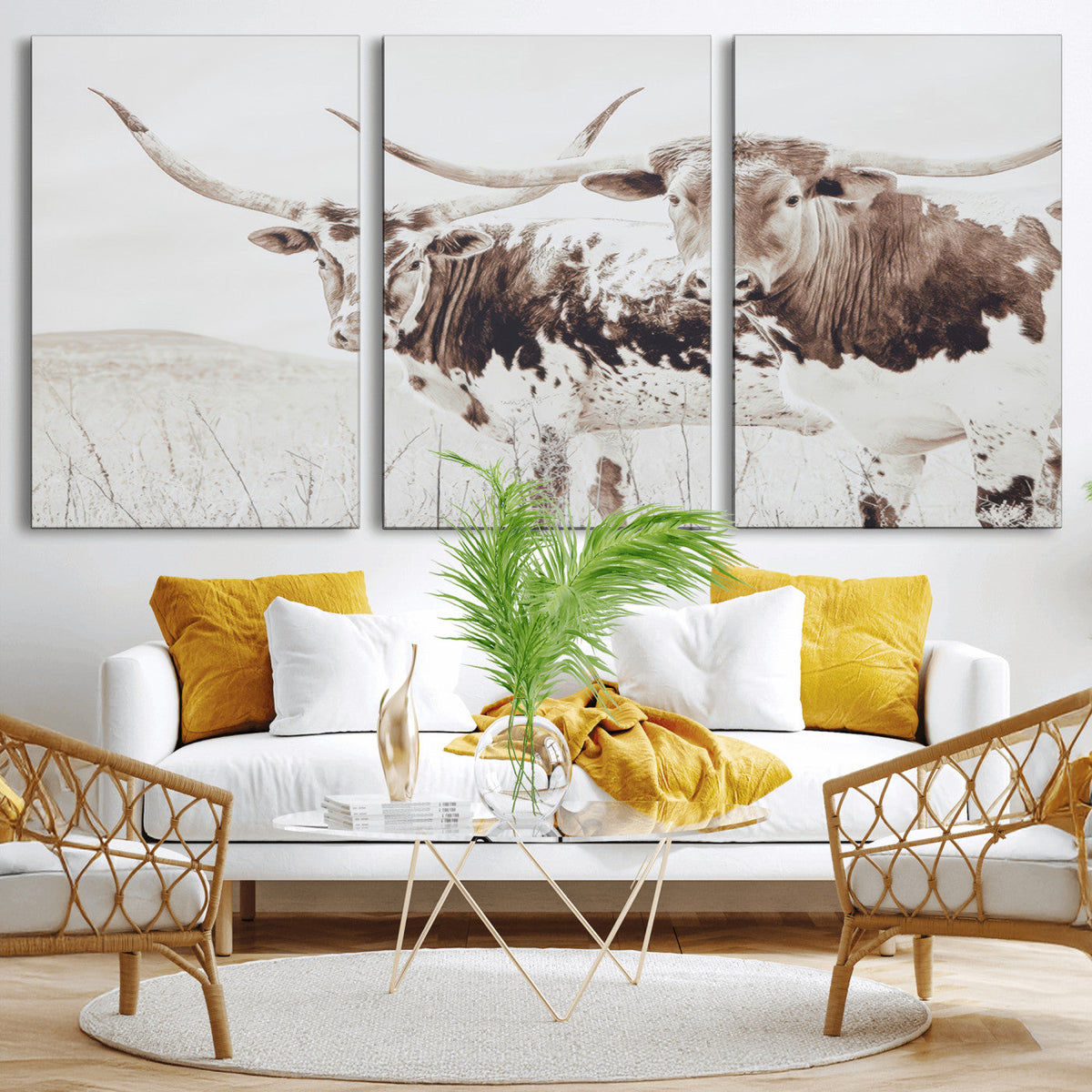 Longhorn Wall Art Canvas Print – Framed Western Cow Rustic