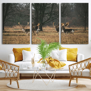 Deer Wall Art Canvas Print – Framed Rustic Wildlife Stags