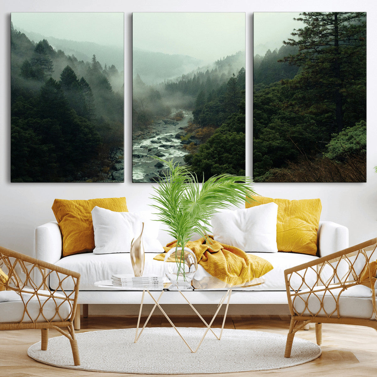 Misty Forest Wall Art Canvas Print – Framed Foggy River