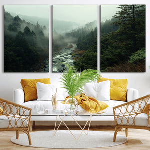Misty Forest Wall Art Canvas Print – Framed Foggy River