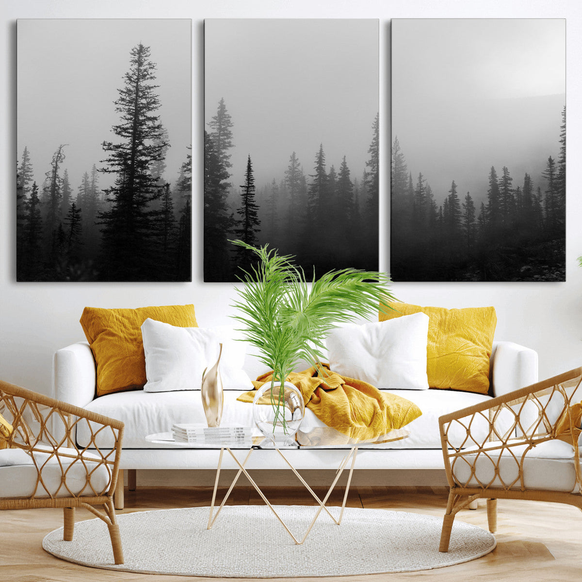 Misty Pines Wall Art Canvas Print – Framed Woodland