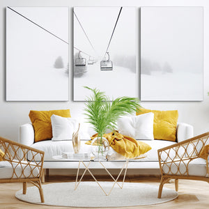 Ski Lift Wall Art Canvas Print – Snowy Alpine Landscape