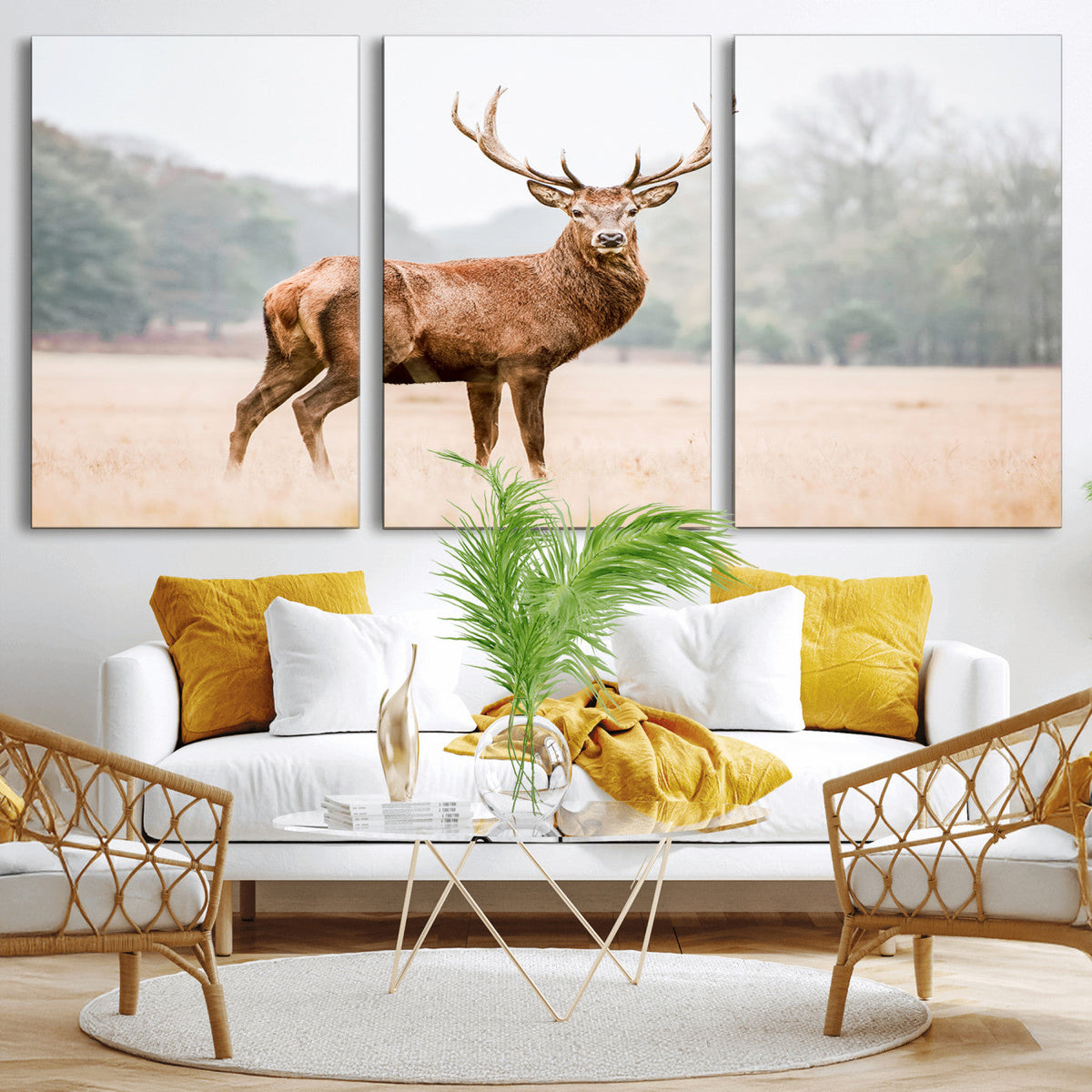 Vintage Wildlife Wall Art Canvas Print – Misty Landscape