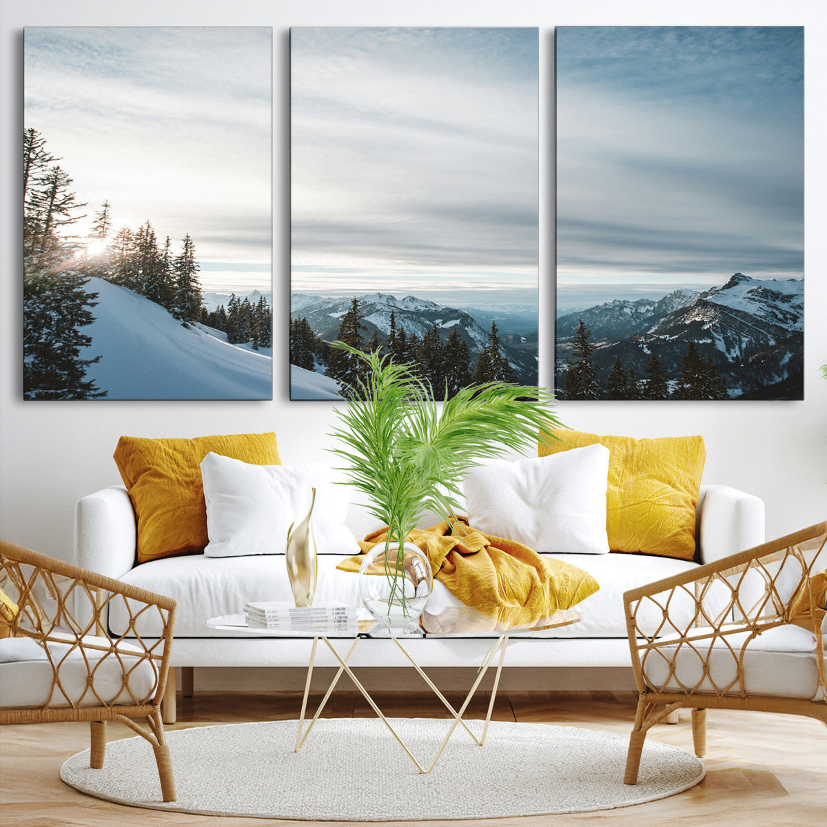 Snowy Mountain Wall Art Canvas Print – Frosty Peaks Alpine