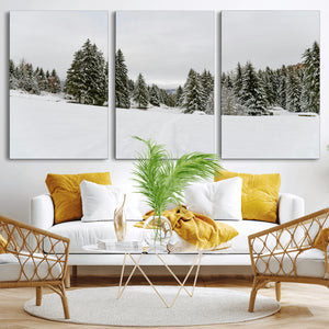 Frosty Pines Wall Art Canvas Print – Framed Silent Snowfall