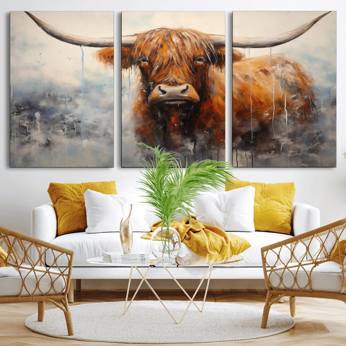 Scottish Highland Wall Art Canvas Print, Framed Longhorn Art