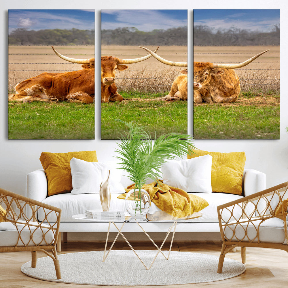 Texas Longhorn Pair Wall Art Canvas Print – Peaceful Rustic