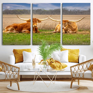 Texas Longhorn Pair Wall Art Canvas Print – Peaceful Rustic