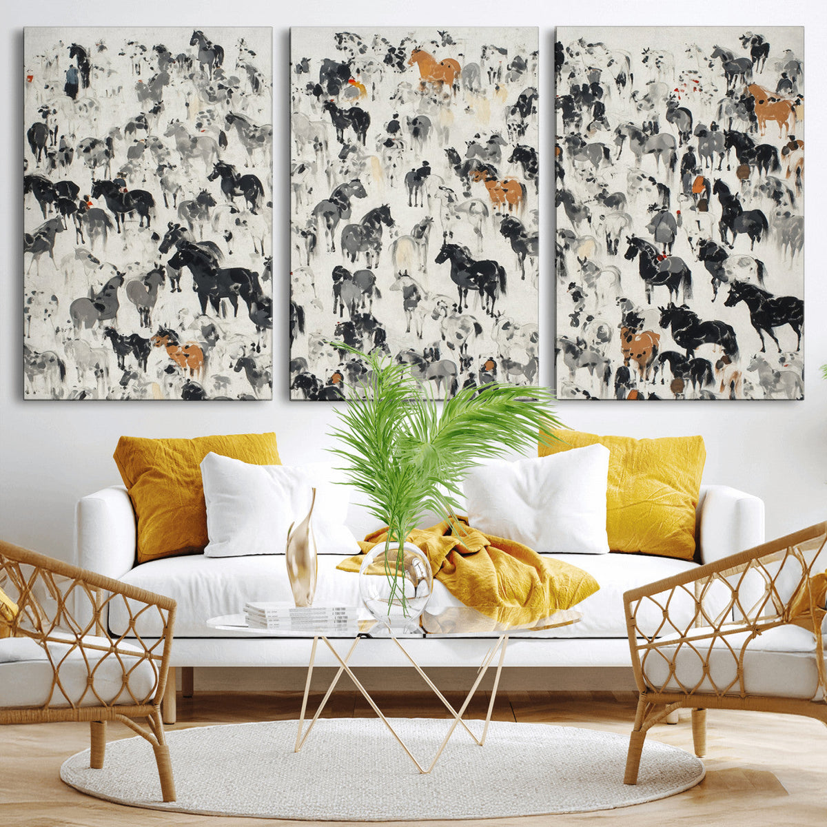 Wild Horse Stampede Wall Art Canvas Print – Monochrome