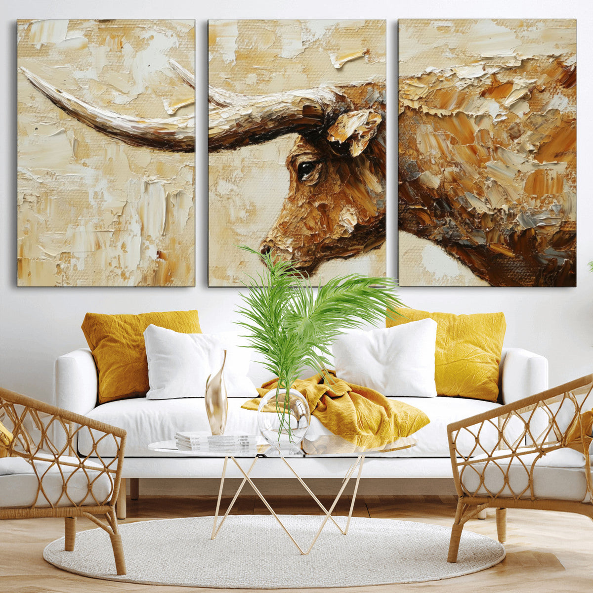 Rustic Longhorn Bull Wall Art Canvas Print – Vintage Western