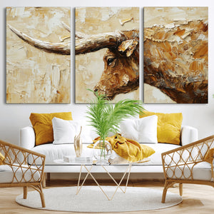 Rustic Longhorn Bull Wall Art Canvas Print – Vintage Western