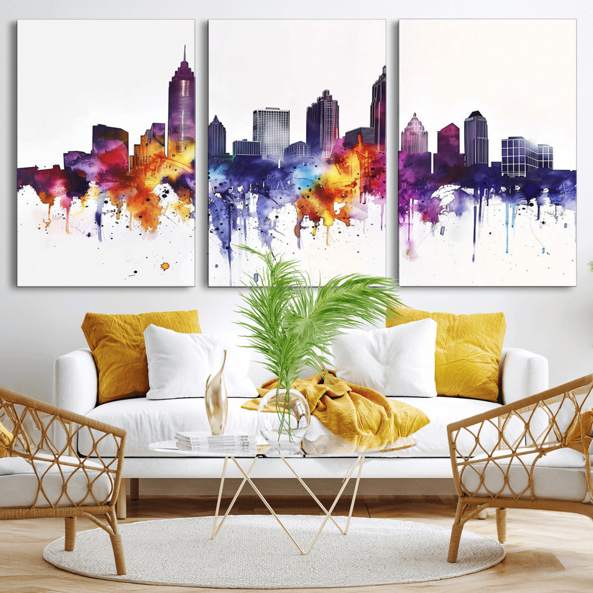 Atlanta Skyline Wall Art Canvas Print – Framed Colorful