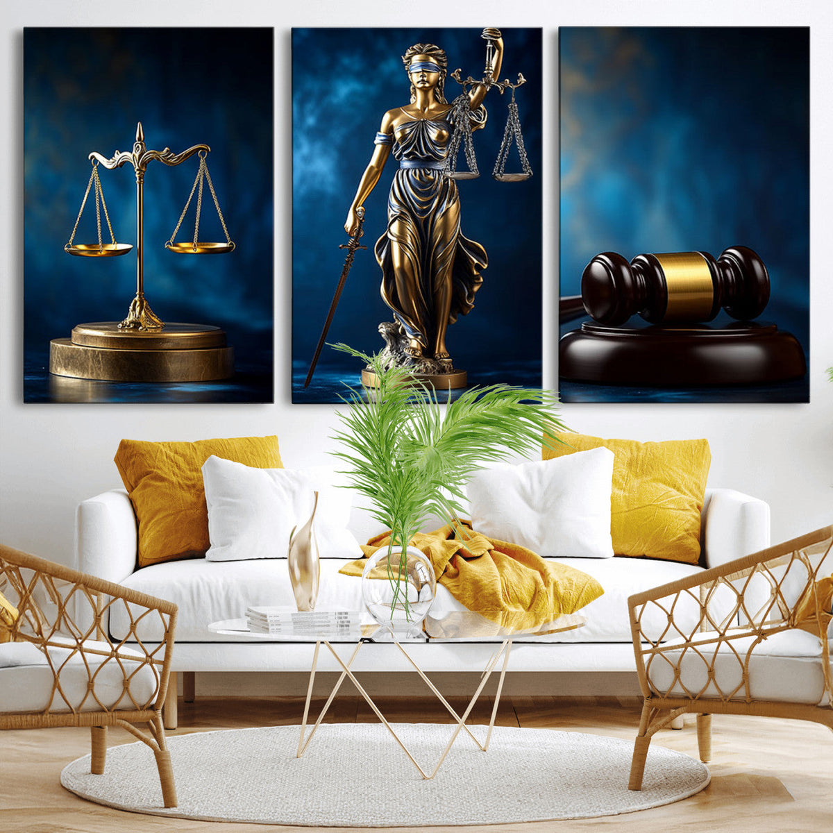 Justice Scales Statue Wall Art, Lady Justice Canvas Print,
