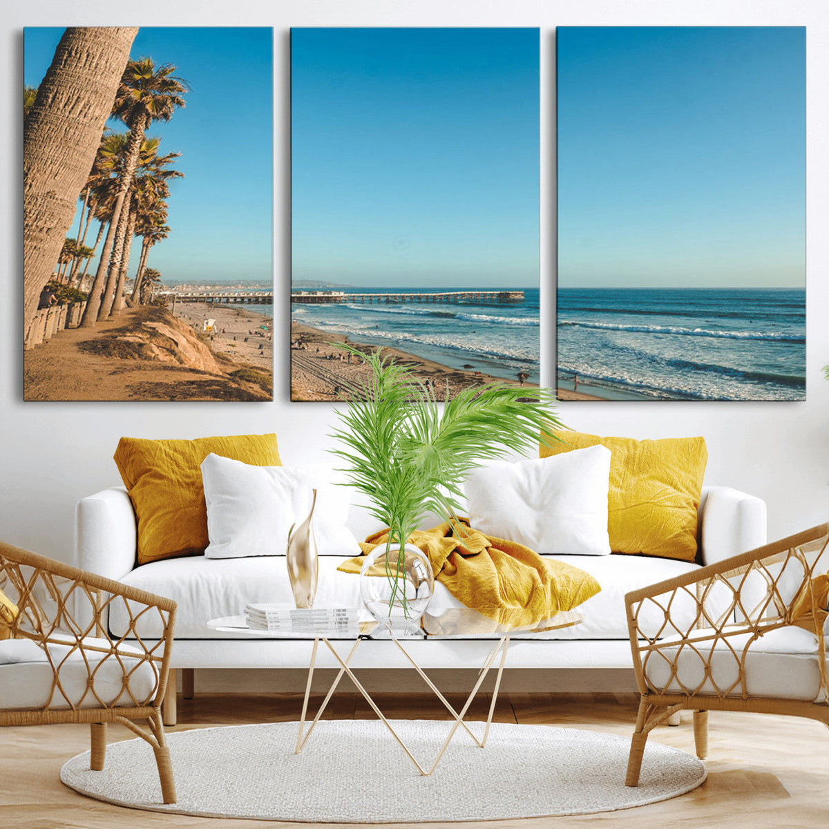 Scenic Beach Wall Art Canvas Print – Tall Palm Trees, Sandy