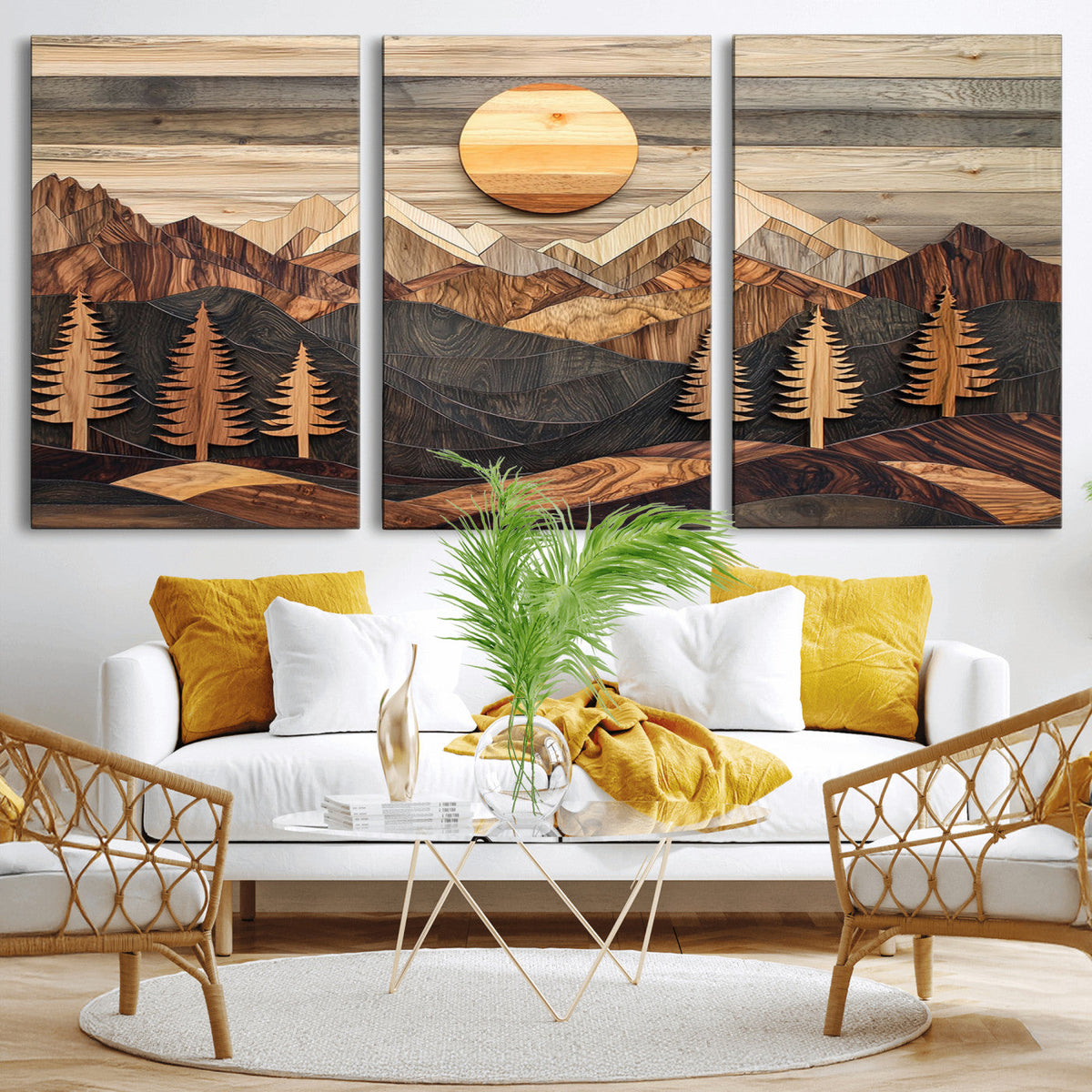 Wood Mountain Wall Art Canvas Print – Layered Forest and