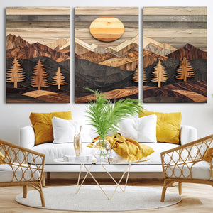Wood Mountain Wall Art Canvas Print – Layered Forest and