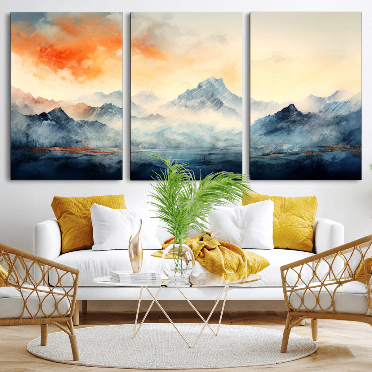 Warm Clouds Abstract Mountain Wall Art Canvas Print
