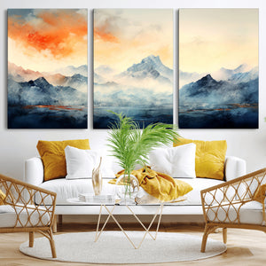 Warm Clouds Abstract Mountain Wall Art Canvas Print