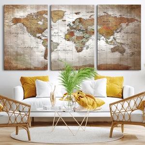 Vibrant Watercolor World Map Canvas Wall Art – Framed Travel