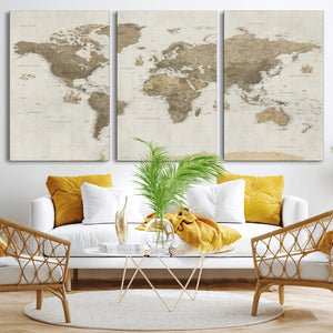 Detailed World Map Wall Art Canvas Print