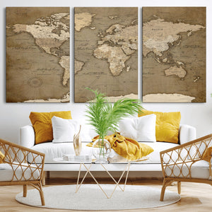 World Map Wall Art Canvas Print, Framed Map Art Picture