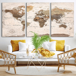 World Map Canvas Print – Framed Travel Map Wall Art for
