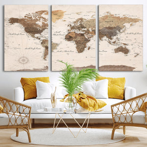 World Map Canvas Print – Framed Detailed Map of the World