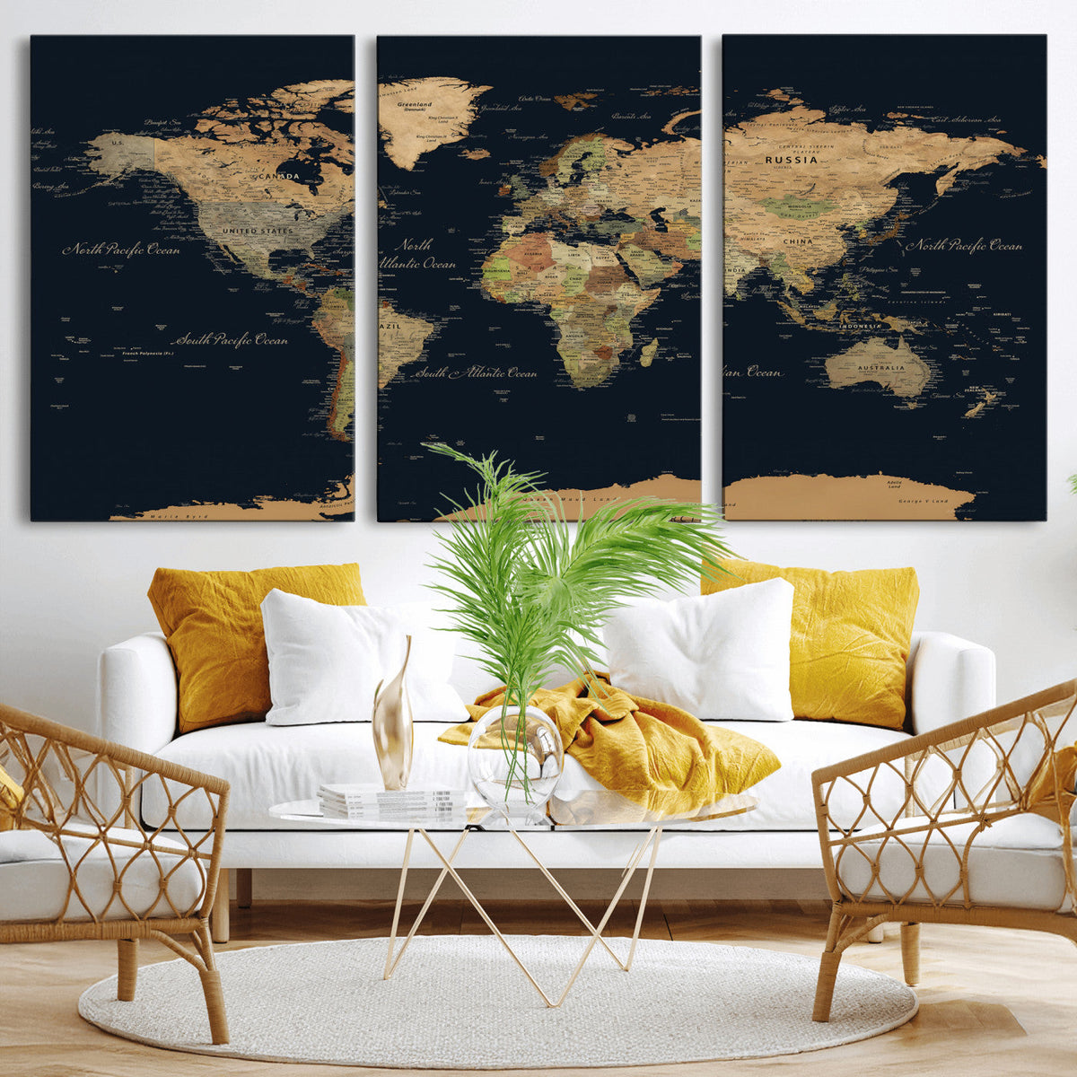 Vintage World Map Canvas on the Dark Background Wall Art