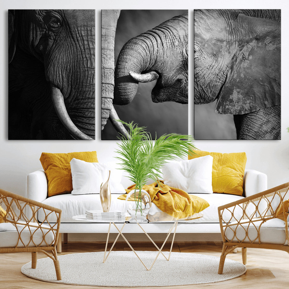 Elephant Family Wall Art Canvas, Framed Elephant Family