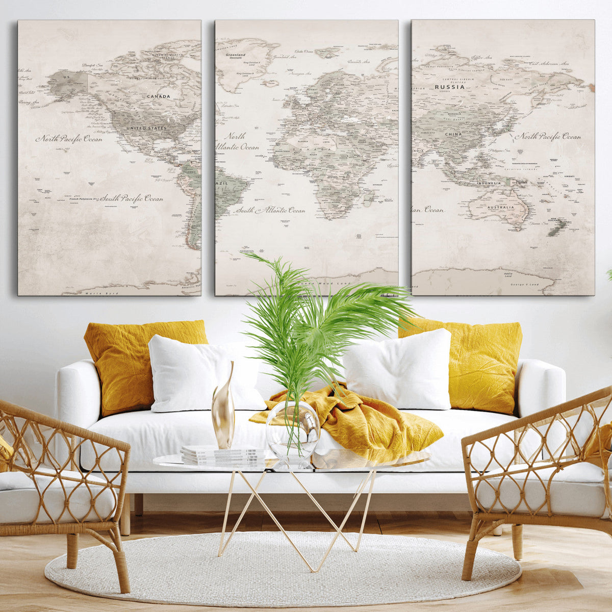 Antique Style World Map Canvas Print - Vintage Detailed