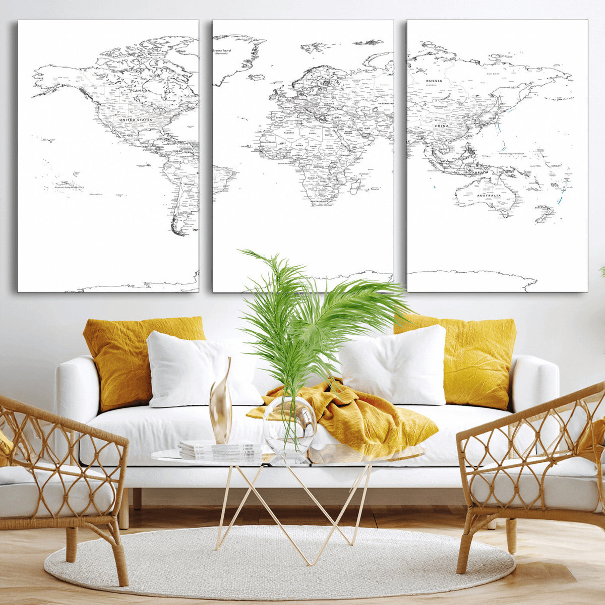 World Map Canvas Print – Framed Modern Detailed Map of the
