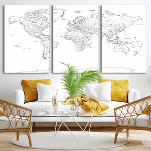 World Map Canvas Print – Framed Modern Detailed Map of the