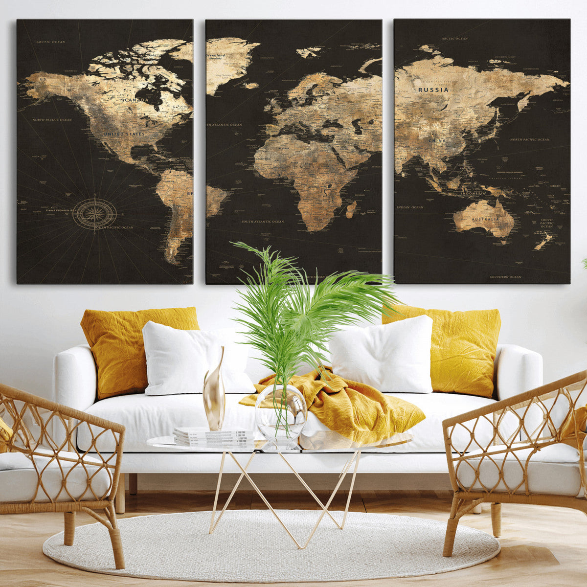 Framed World Map with Pin Canvas Print – Detailed World Map