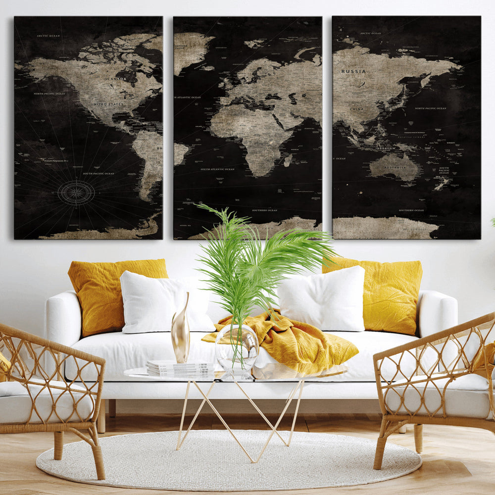 Detailed World Map Wall Art Print - Large Framed World Map