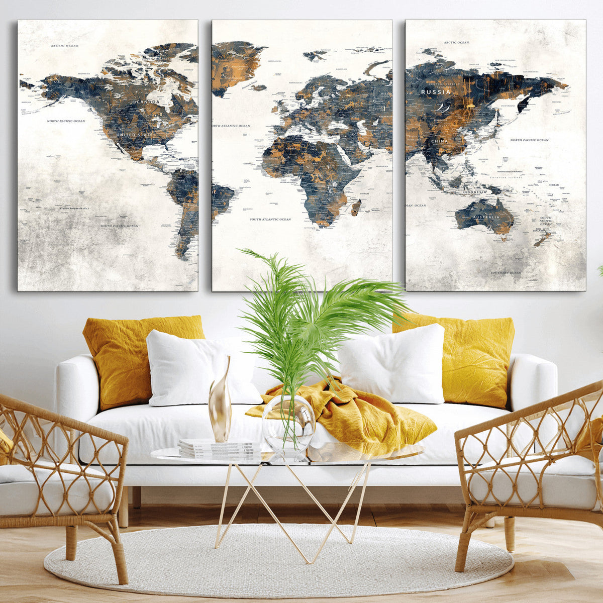 World Map Wall Art Canvas Print for Office Wall Decor