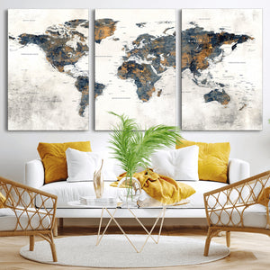 World Map Wall Art Canvas Print for Office Wall Decor